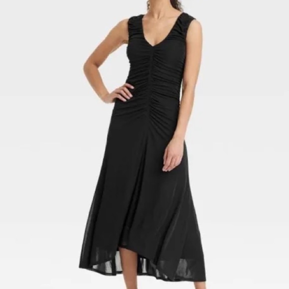 a new day Black Ruched Maxi Dress, Size XS